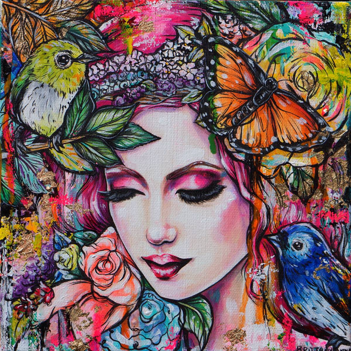 Bohemian Dreaming Giclee Fine Art Print Colorful Happy Woman With