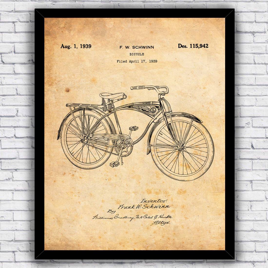 Schwinn Bicycle 1930S Bike Patent Blueprint - Wall Art Print Decor ...