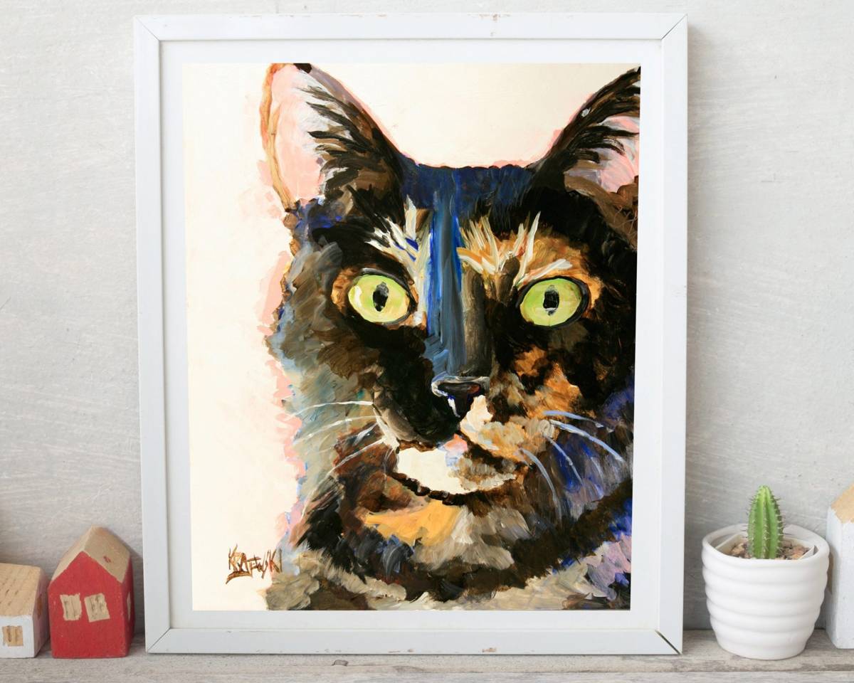 Tortoiseshell Cat Painting, Tortie Cat Art Print Acrylic, Tortie Cat ...