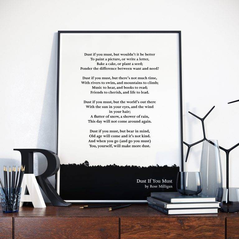 Dust If You Must By Rose Milligan, Poem Wall Art, Rose Milligan Poetry 