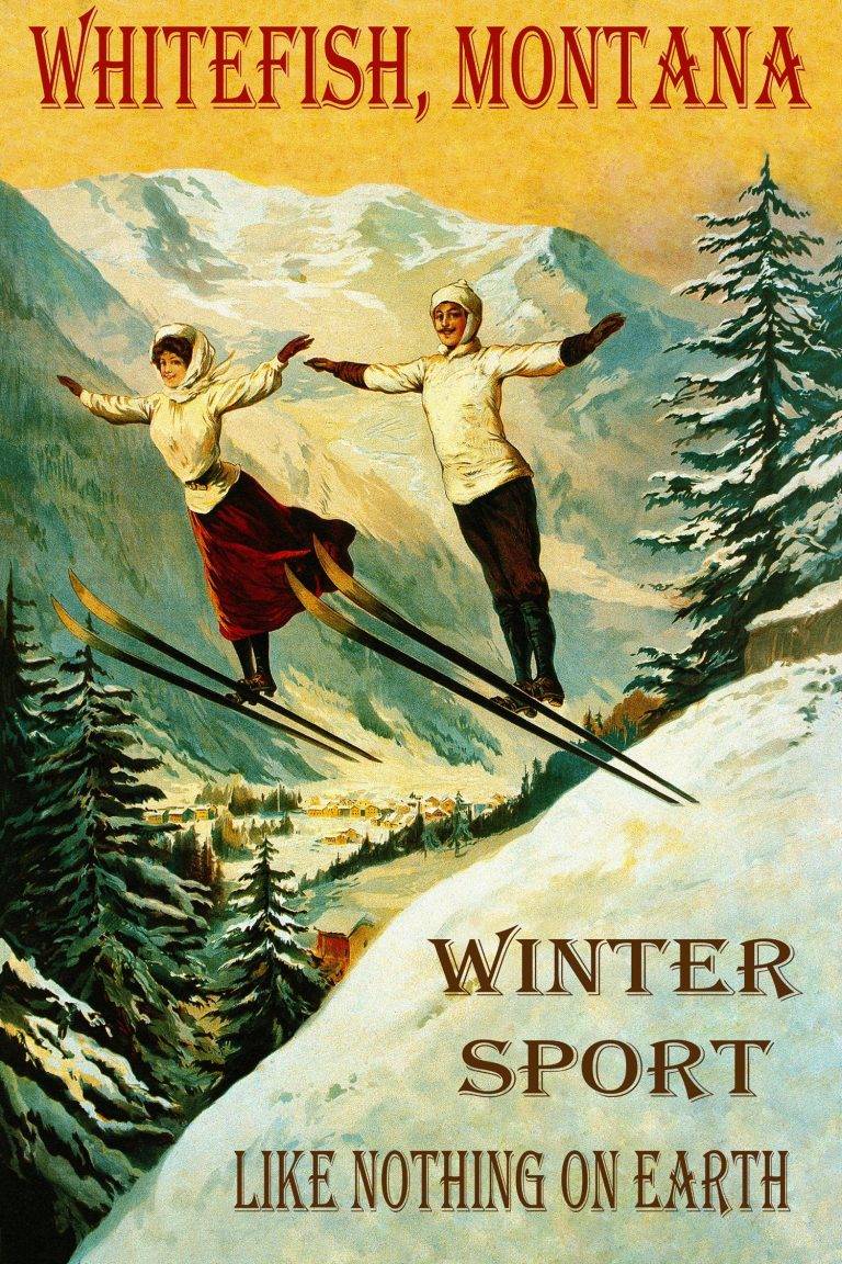 Whitefish Montana Winter Sport Ski Skiing Couple Jumping Like Nothing