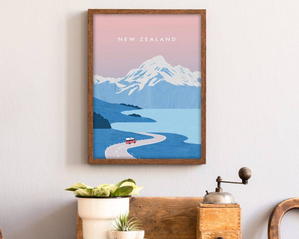 New Zealand Vintage Travel Poster, Framed City Art