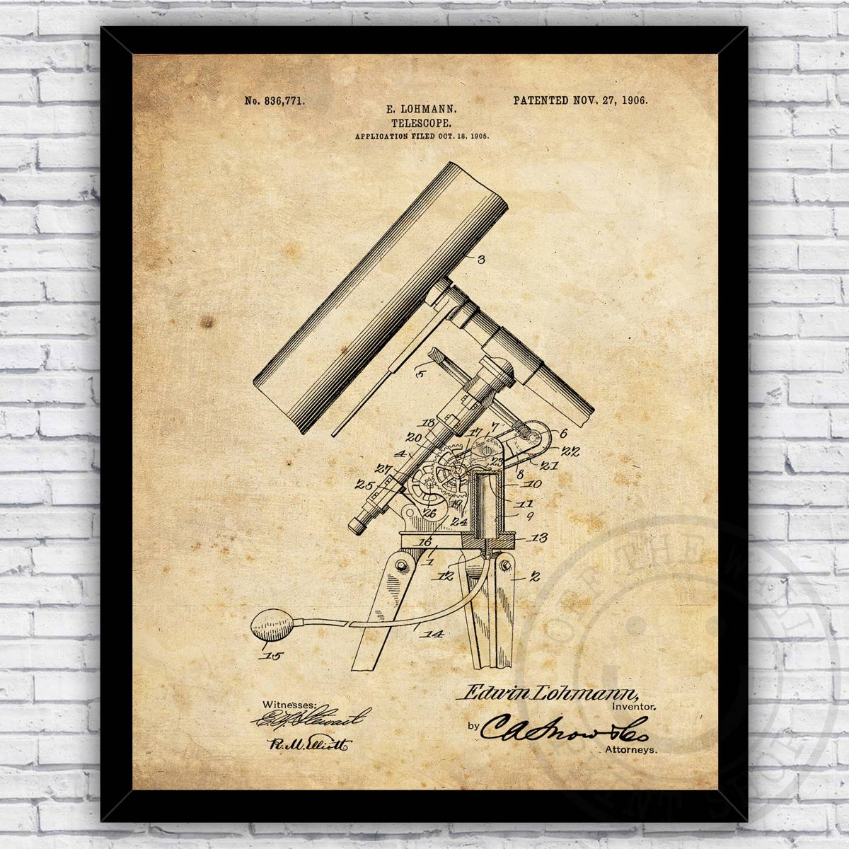 Telescope Astronomer Space Science Patent Blueprint - Wall Art Print ...