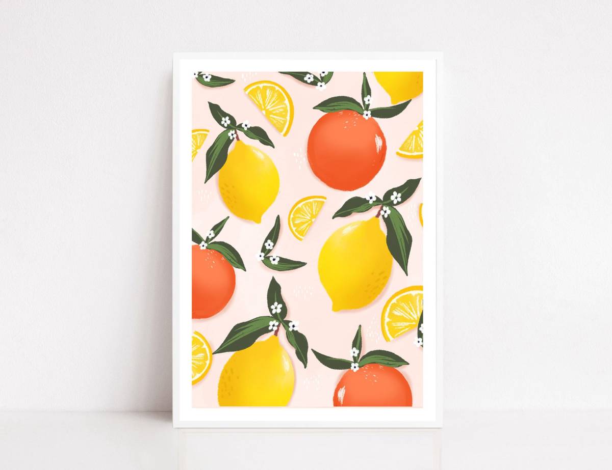 Lemon Art, Orange'S And Lemon Print, Fruit Kitchen Art, Citrus Art ...