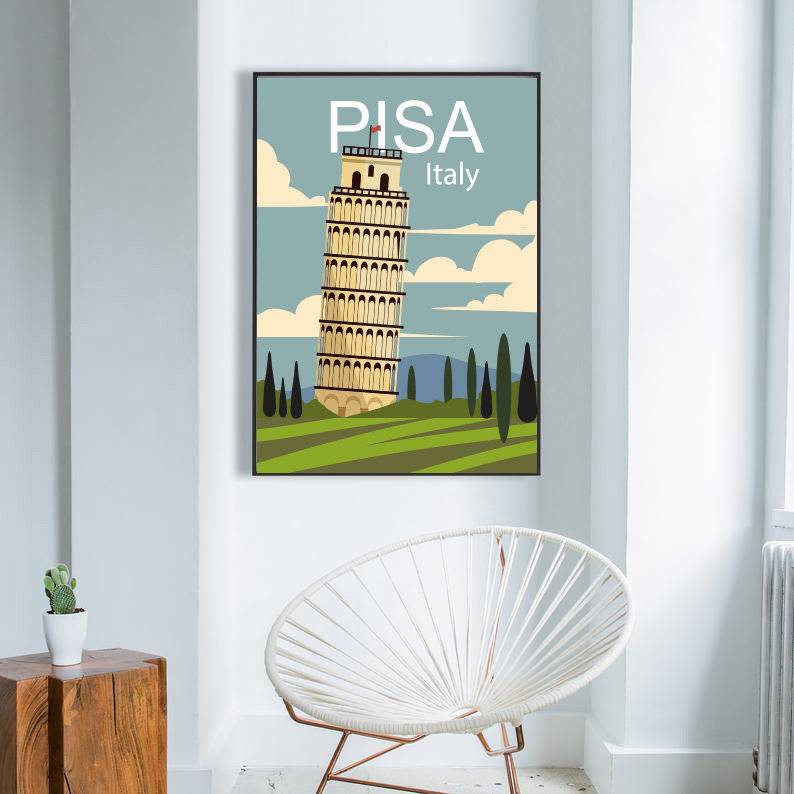 Italy Poster, Pisa Tower Posters, Vintage Travel Poster, Travel Art ...