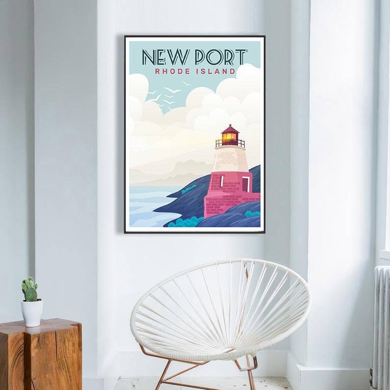 Rhode Island Posters, Vintage Travel Poster, Travel Art, Retro Colors ...