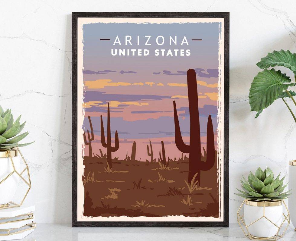 Retro Travel Poster, Arizona, Vintage State Poster Print, Home Wall Art ...