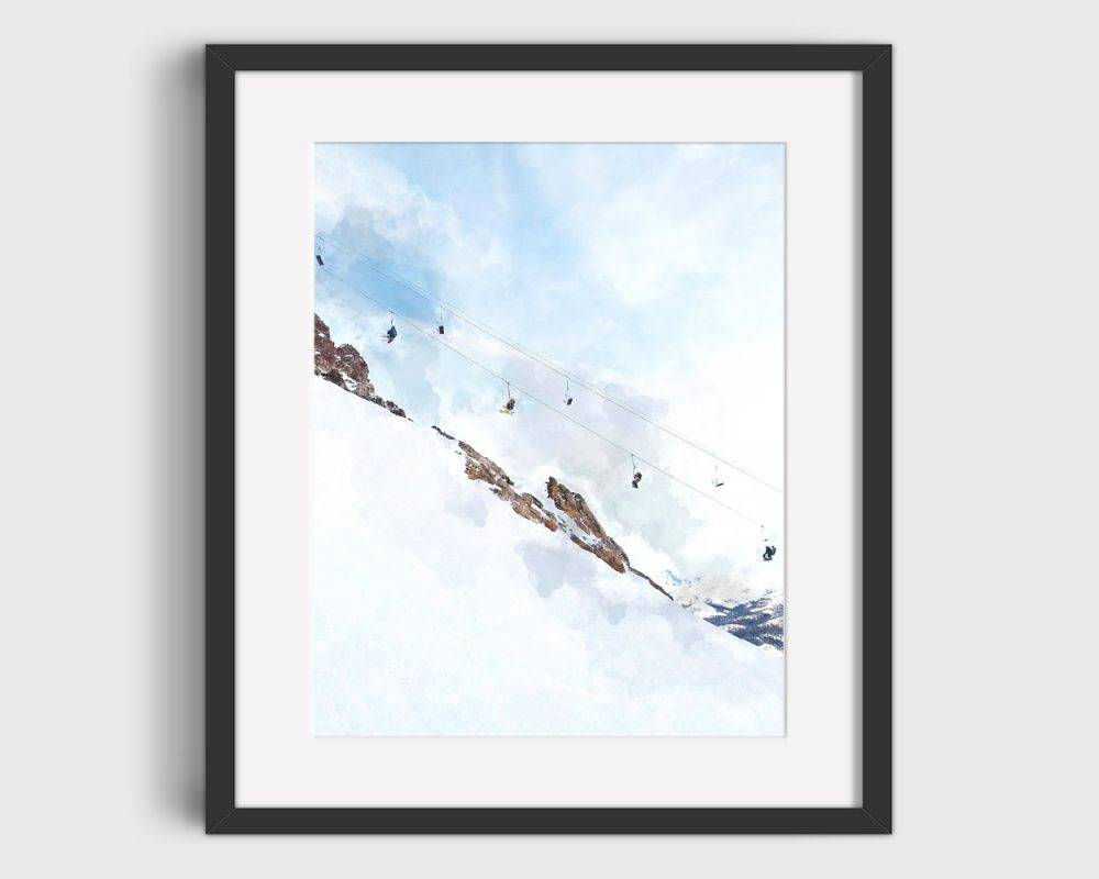 Ski Chair Lift Watercolor Painting - Ski Home Decor, Skier Print, Ski ...