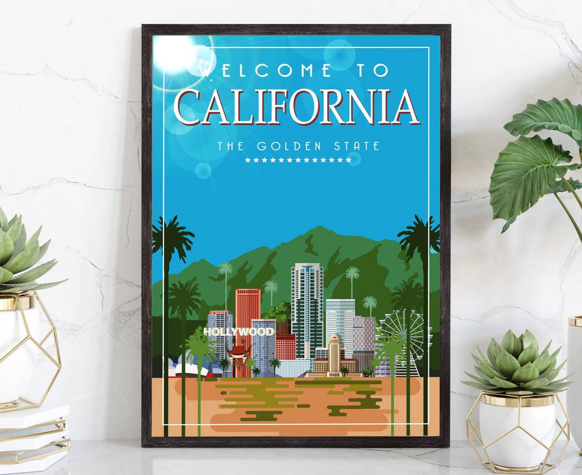 Retro Style Travel Poster, California Vintage Rustic Poster Print, Home ...