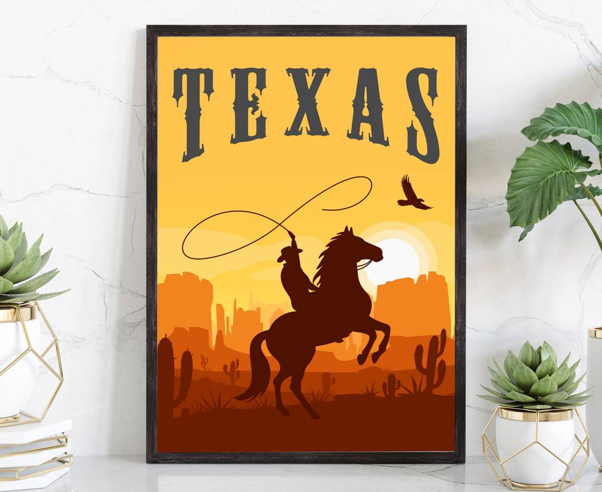 Retro Style Travel Poster Texas Vintage Rustic Poster Print Home Wall Arts Texas State Map 4366