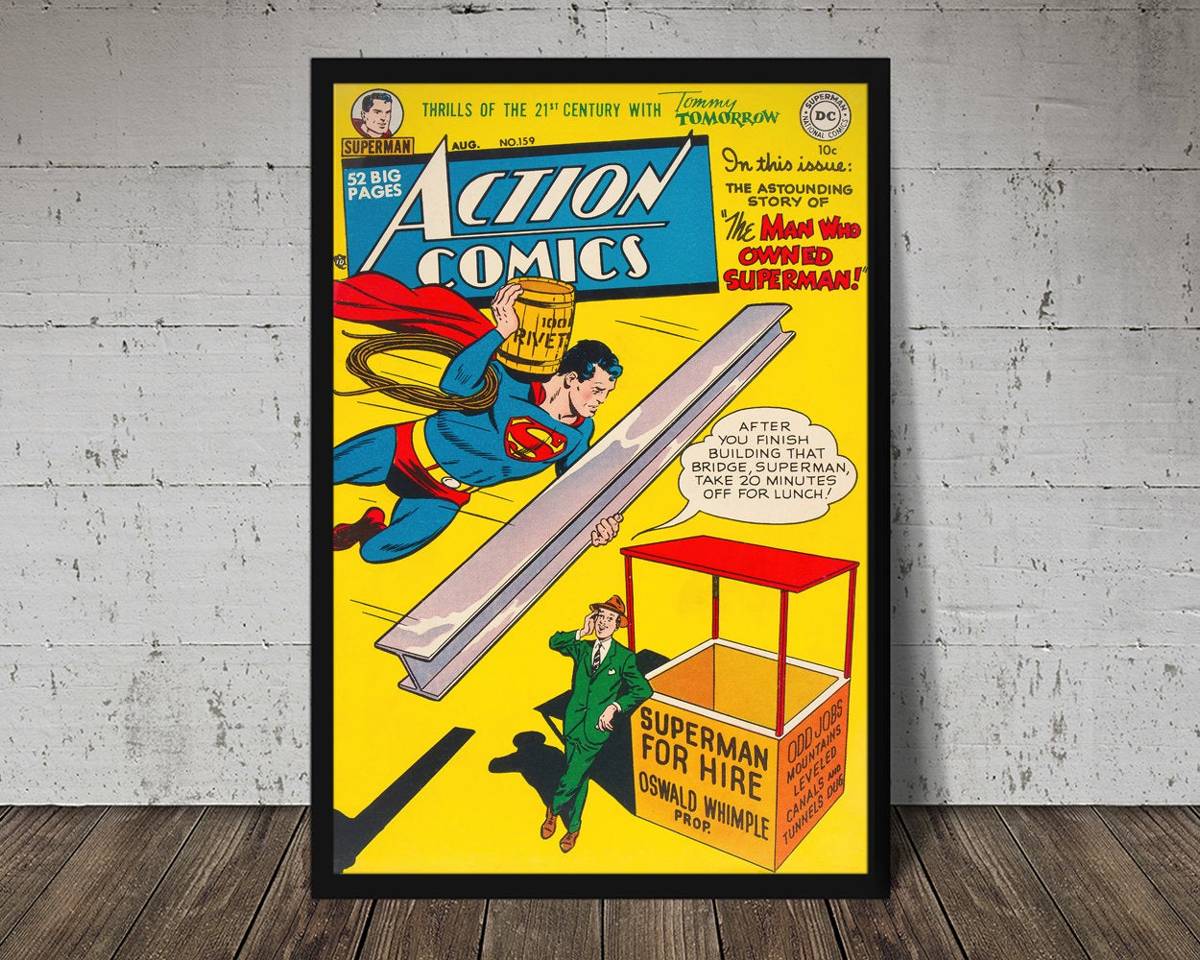 1951 Action Comics 159 Superman Comic Book Cover Print Comic Book Art, Superhero Print, Man