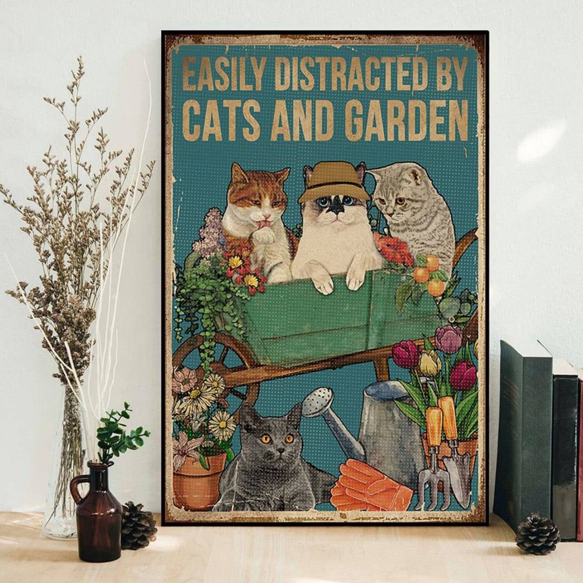 Love Cat Poster, Gardening Poster, Cat Gardening Poster, Vintage Easily ...