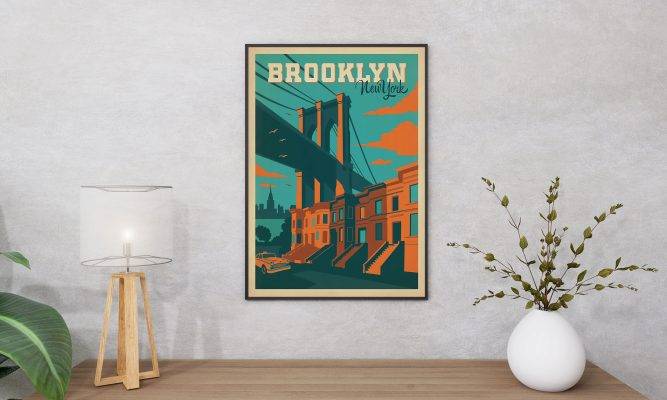 Vintage Brooklyn / New York Posters , Travel Art, Retro Colors Poster ...