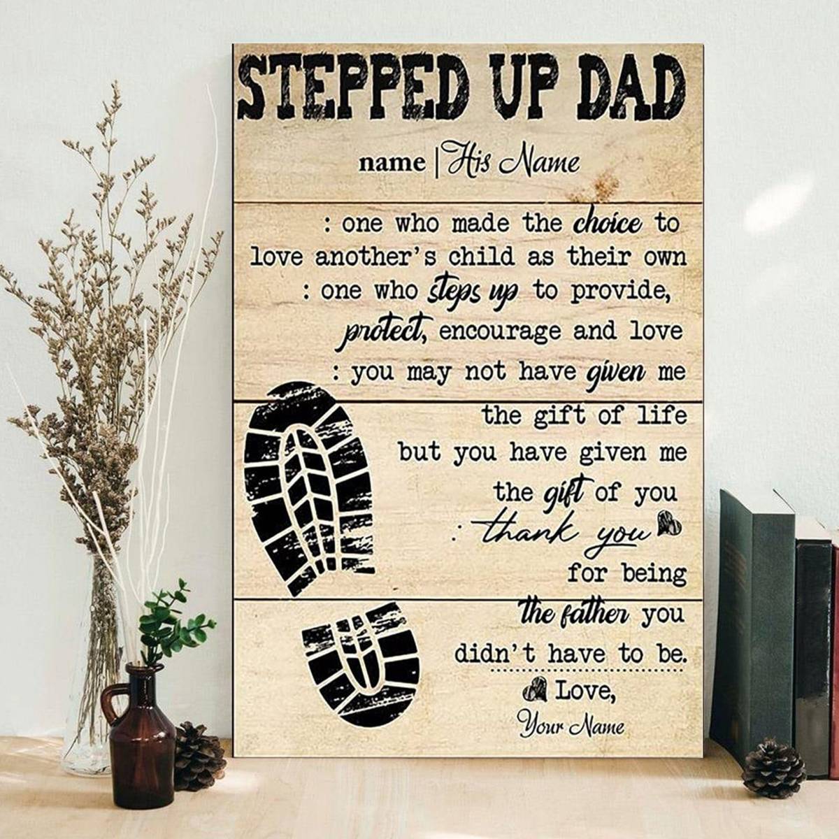 Personalized Stepped Up Dad Poster, Father'S Day Poster, Stepdad