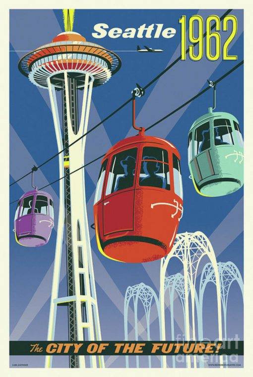 Seattle- Space Needle Vintage Style – Poster | Canvas Wall Art Print ...